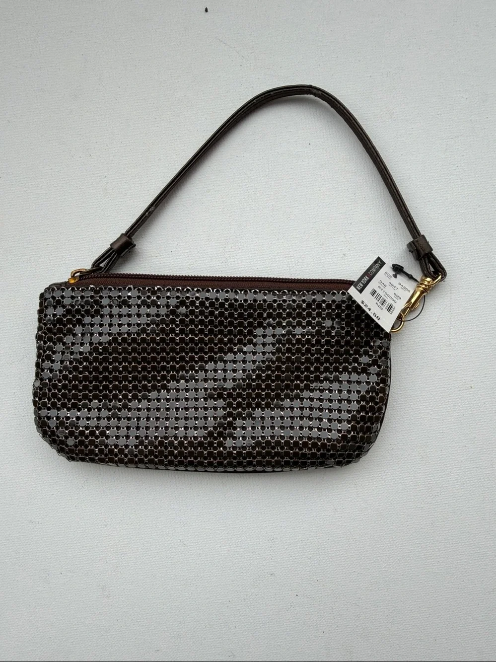 New York & Company Wristlet Clutch in Dark Brown Shiny Sequin